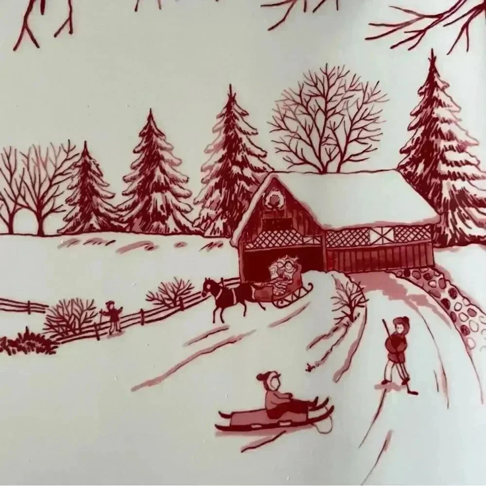 Toile De Jouy Winter Wonderland  Red Ceramic for Santa's Cookie Platter